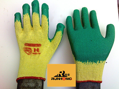 润宏劳保手套厂批发黄色棉纱线浸涂乳胶皱纹手套——专业防护，信赖之选